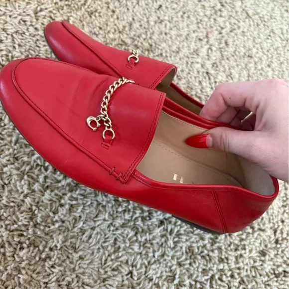 Coach Red Leather Loafers with Gold Chain - Picture 5 of 5
